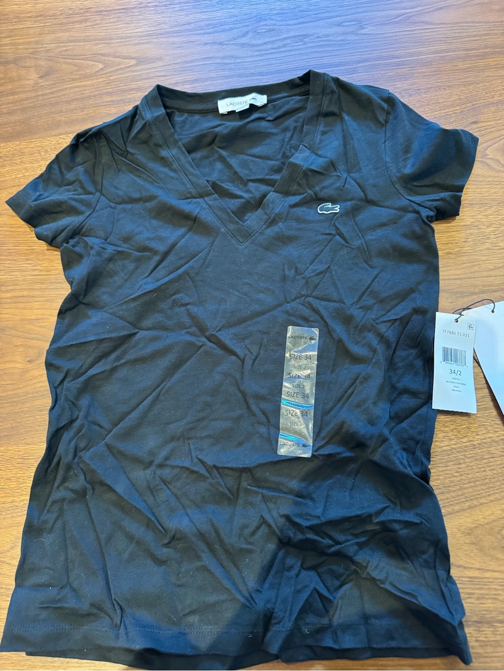 Lacoste Black V-Neck Short Sleeve Women's Tee
